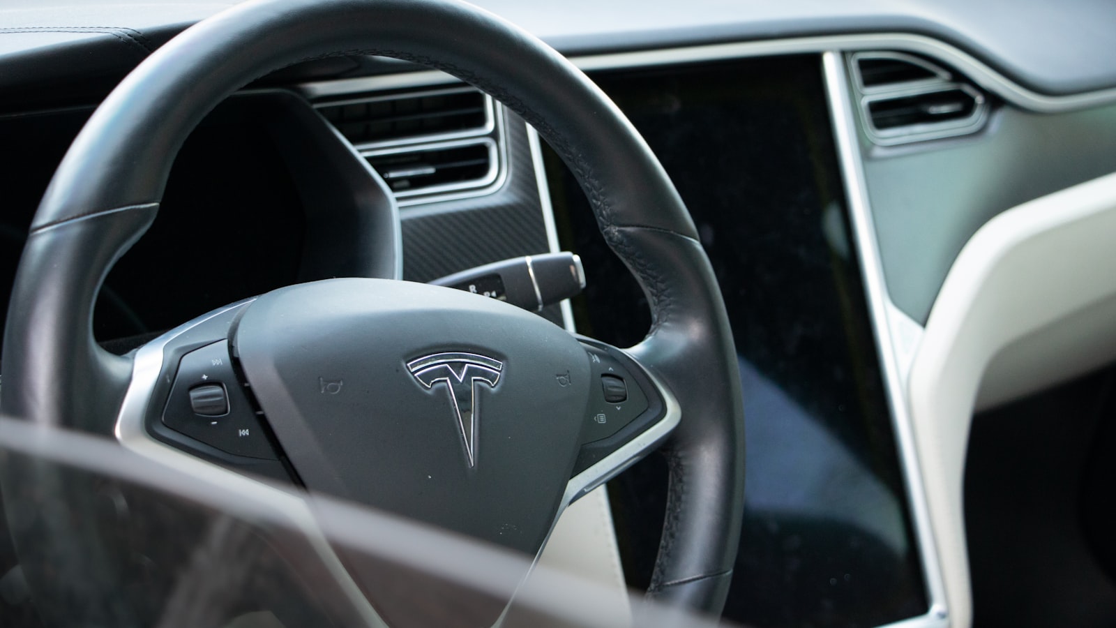 Tesla steering wheel close-up