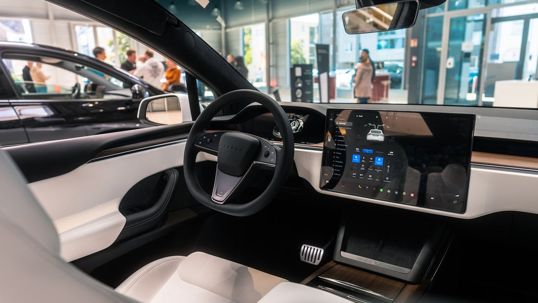 Tesla white interior and center display