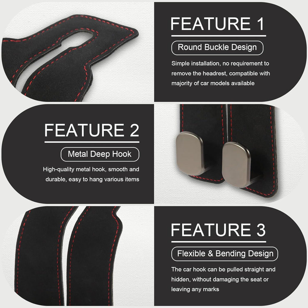 Elevate Your Car Organization with 2 Pcs Premium Suede Multifunctional Headrest Hooks – Stylish Storage Solution for Purses, Bags and More!