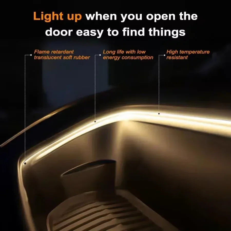 LED door light strip with flame-retardant rubber, low energy use, high temp resistant for easy visibility
