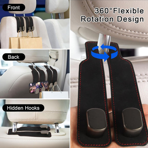 Elevate Your Car Organization with 2 Pcs Premium Suede Multifunctional Headrest Hooks – Stylish Storage Solution for Purses, Bags and More!