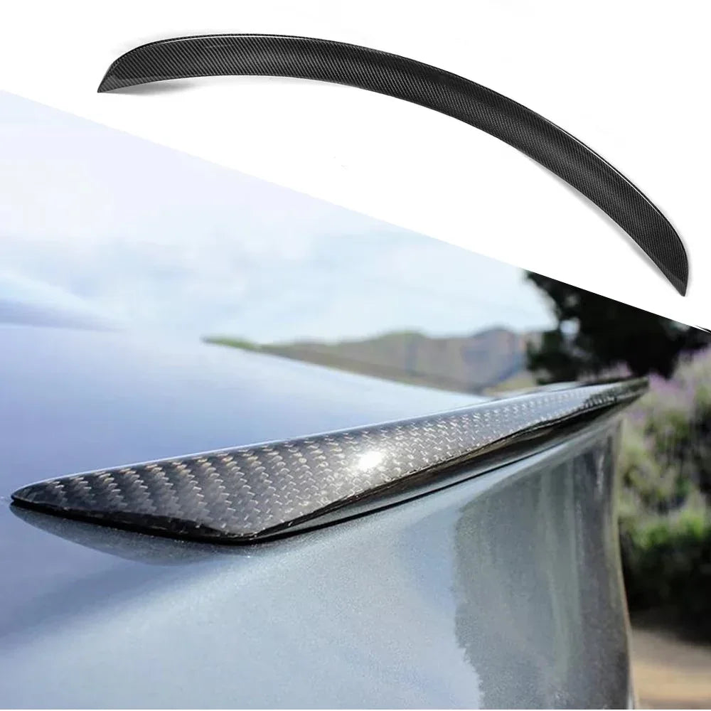 Carbon fiber car spoiler wing for rear trunk, sleek aerodynamic design with textured weave finish