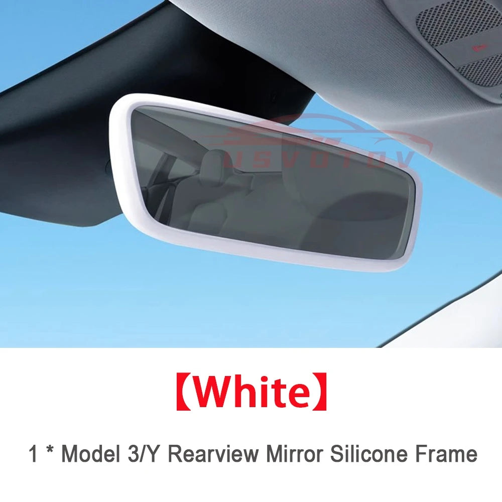 Rearview Mirror Protector Frame for Tesla Model 3 Y S X 2026 -2019 Juniper Center Console Accessories Mirror Silicone Cover Trim