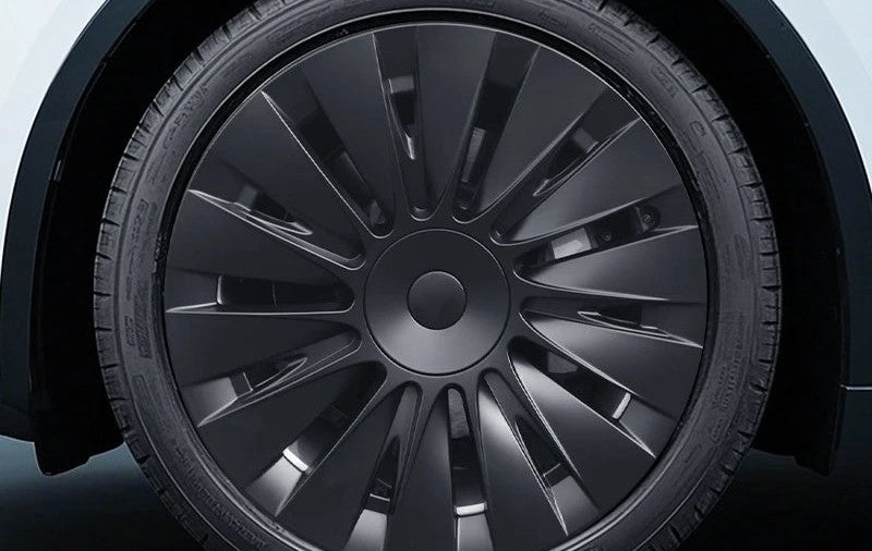 Tesla Model Y 19 inch full coverage wheel cover installed