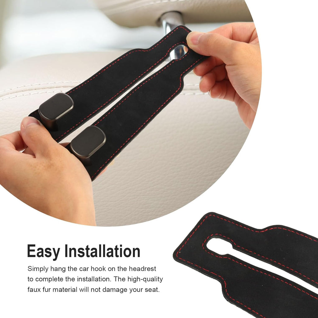Elevate Your Car Organization with 2 Pcs Premium Suede Multifunctional Headrest Hooks – Stylish Storage Solution for Purses, Bags and More!
