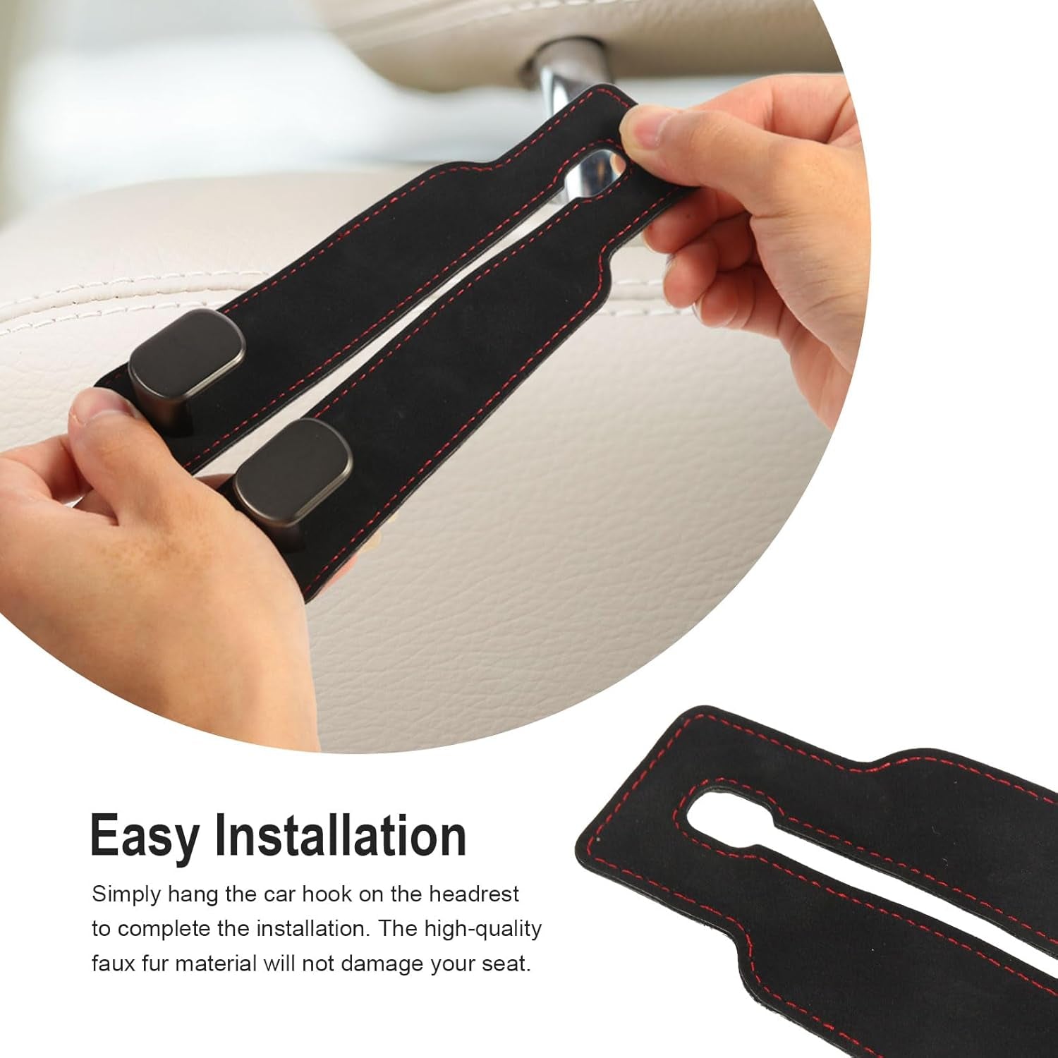 Elevate Your Car Organization with 2 Pcs Premium Suede Multifunctional Headrest Hooks – Stylish Storage Solution for Purses, Bags and More!