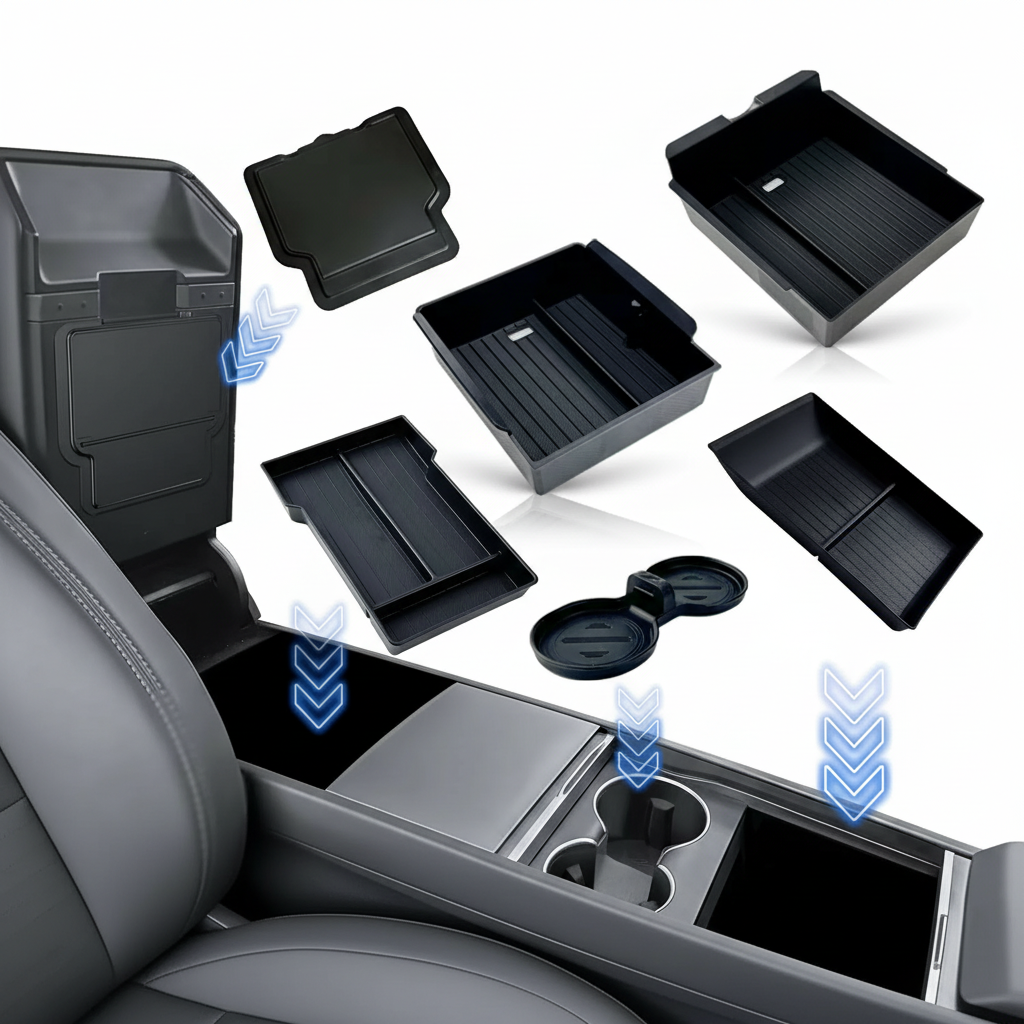 Elevate Your Tesla Model Y 2025 with Premium Console & Armrest Storage Box Sets - Customizable and Stylish!