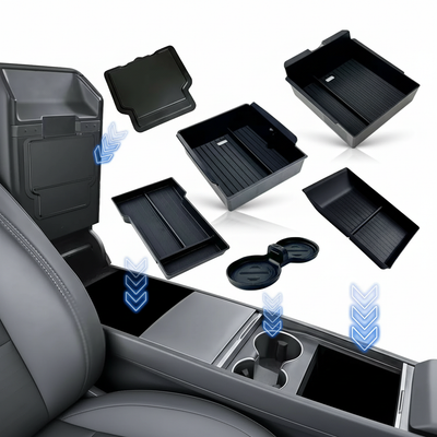 Elevate Your Tesla Model Y 2025 with Premium Console & Armrest Storage Box Sets - Customizable and Stylish!