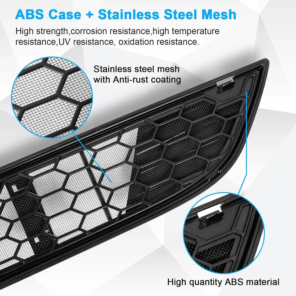 Black honeycomb grille with stainless steel mesh and ABS case, anti-rust coating, UV resistant