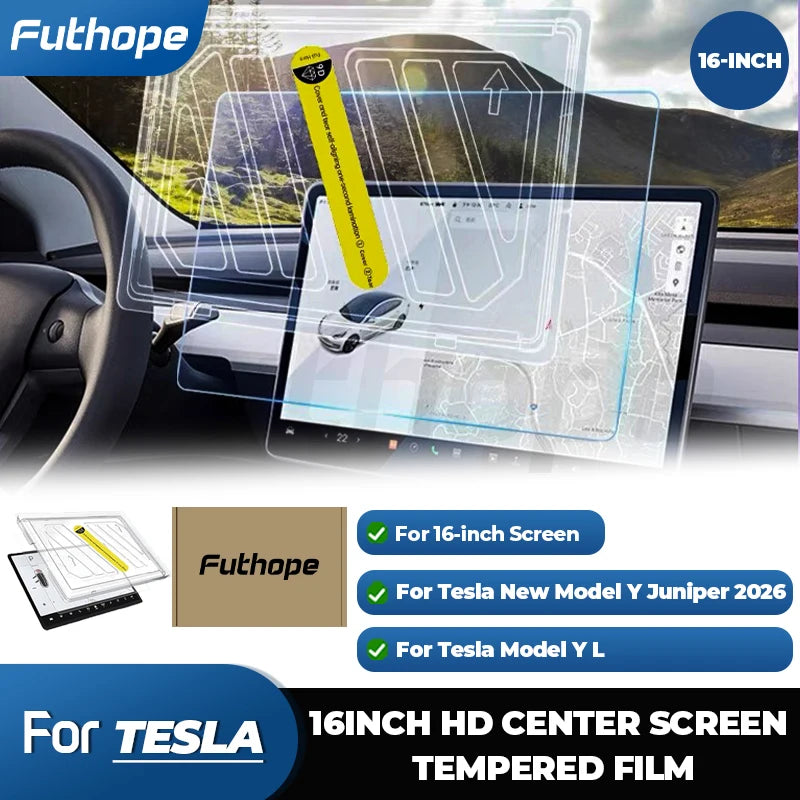 16 Inch Tempered Glass Screen Protector for Tesla Model Y YL 2026 Juniper HD Center Control Film Installation Tool