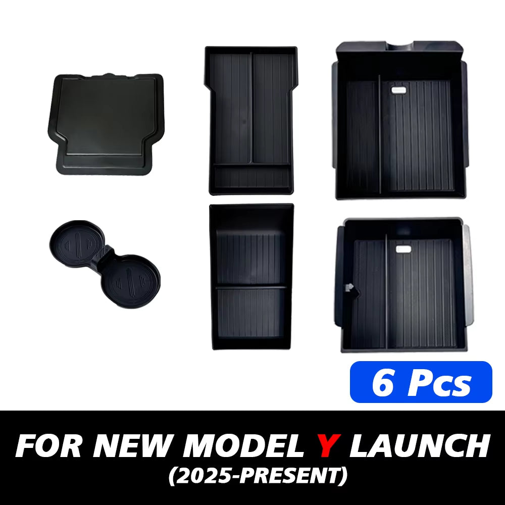 1/2/3/4/6/7/8Pcs for Tesla New Model Y 2025 Launch Juniper ABS with Silicone Non-Slip Mat Console & Armrest Storage Box Watercup