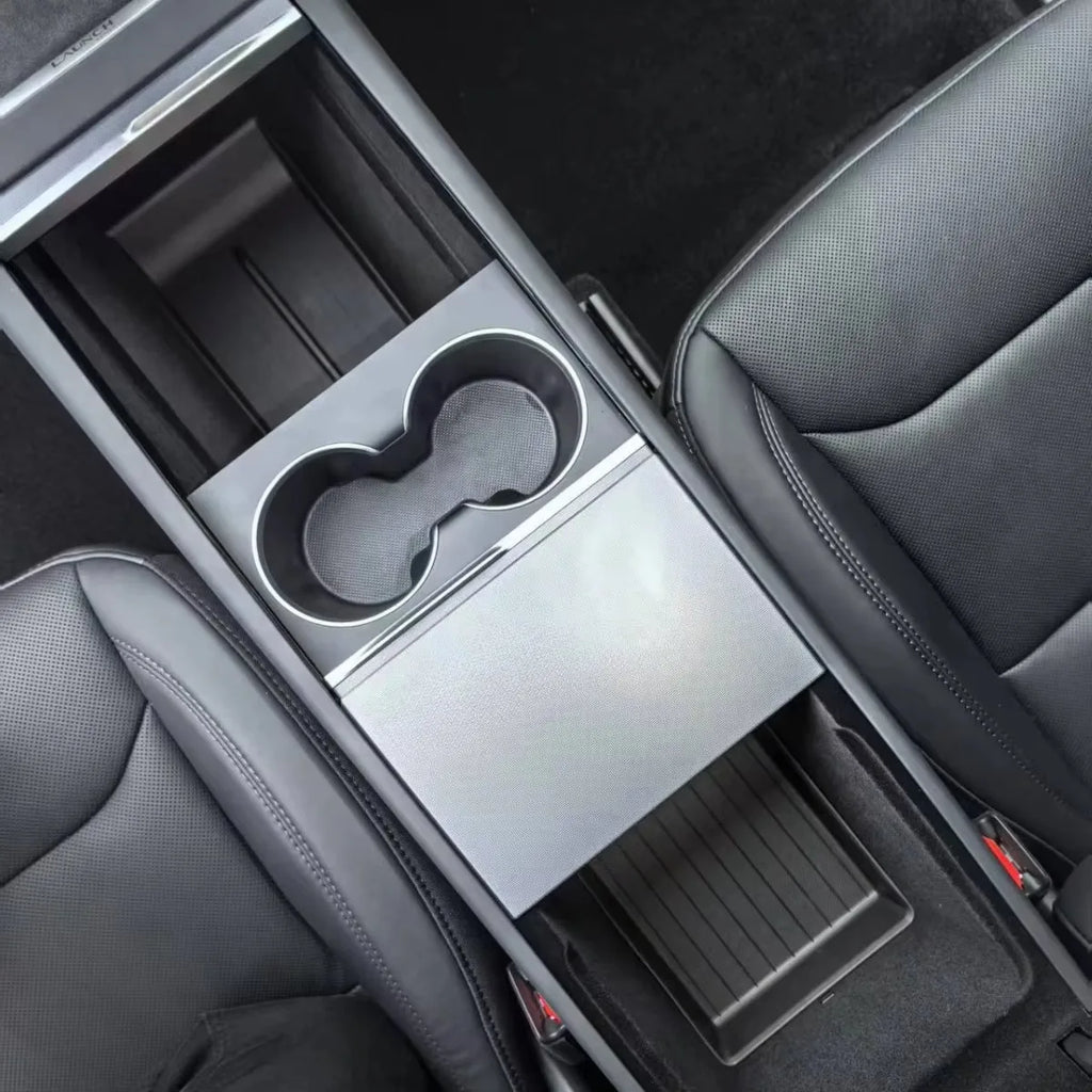 Tesla Model 3 Highland center console storage trays installed