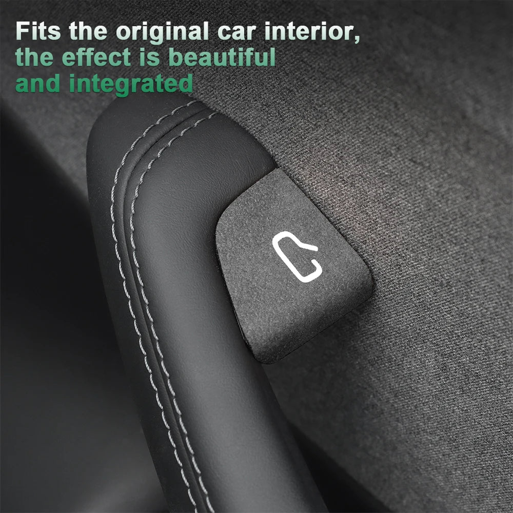 Tesla suede door switch trim cover installed on grey interior