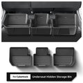 Cybertruck under-seat storage bin set shown installed and separated
