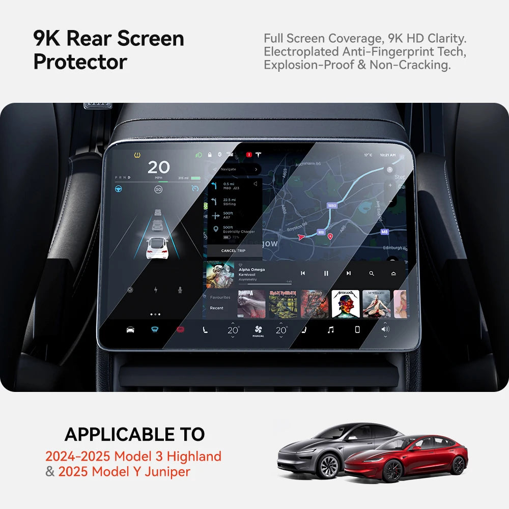 9K rear screen protector for Tesla rear-row entertainment display