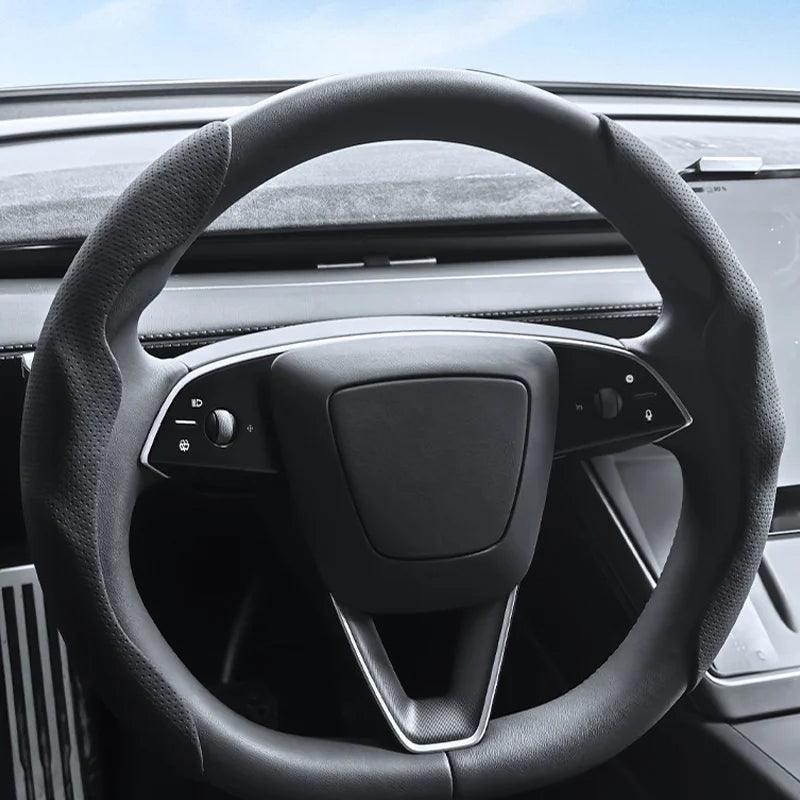 Tesla Model 3 Highland black steering wheel cover installed