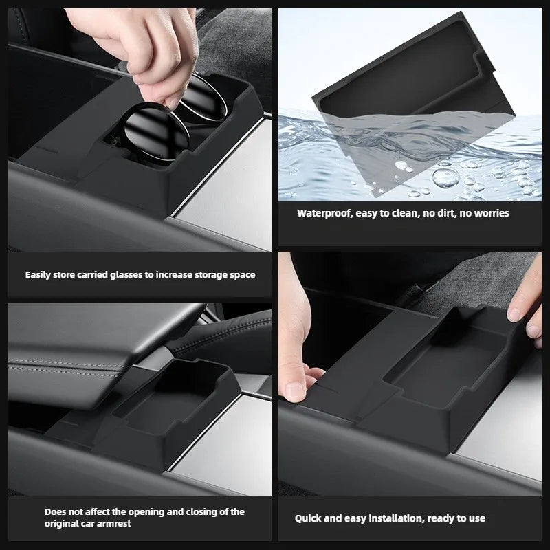 Elevate Your Tesla Experience with the 2025-2026 Center Console Armrest Storage Box and Glasses Holder Tray for Model 3 & Y