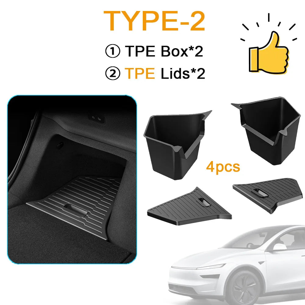 Four-piece TPE trunk side storage box and lid set for Model Y