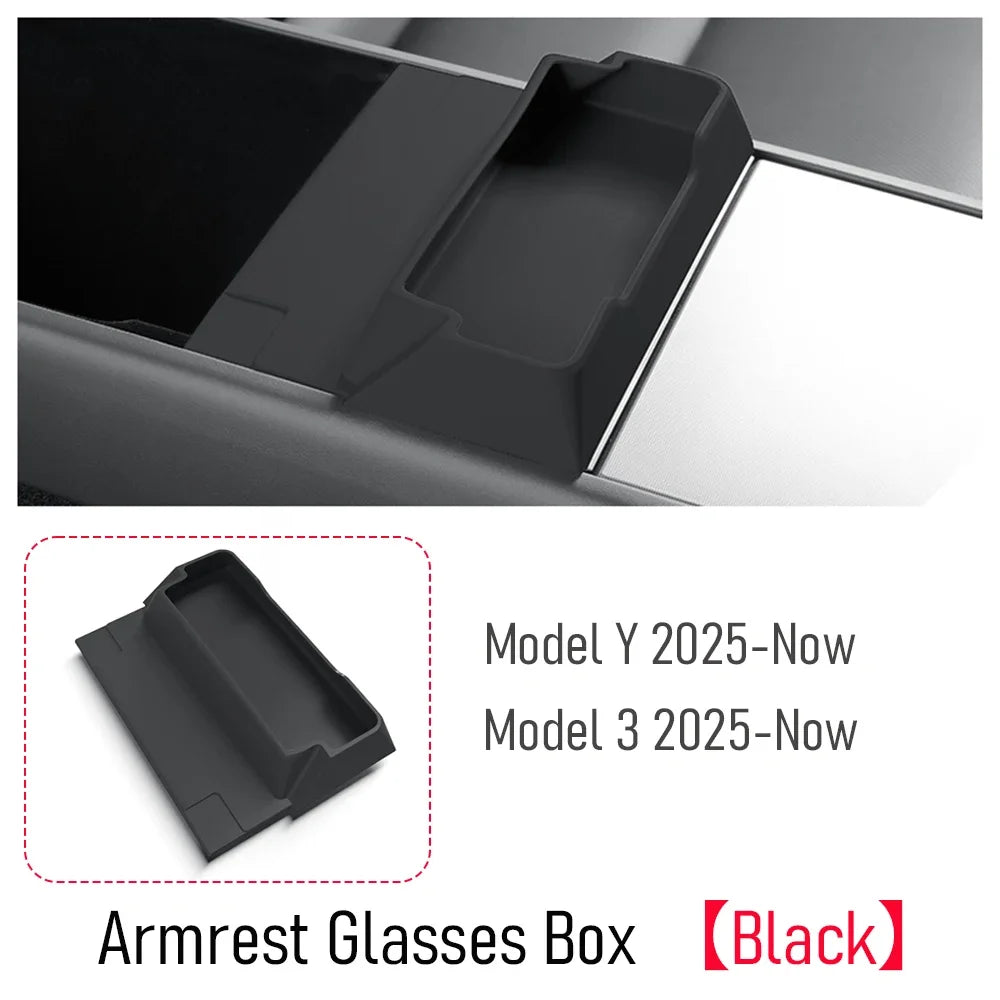 Tesla Model 3 and Y armrest glasses box in black product view