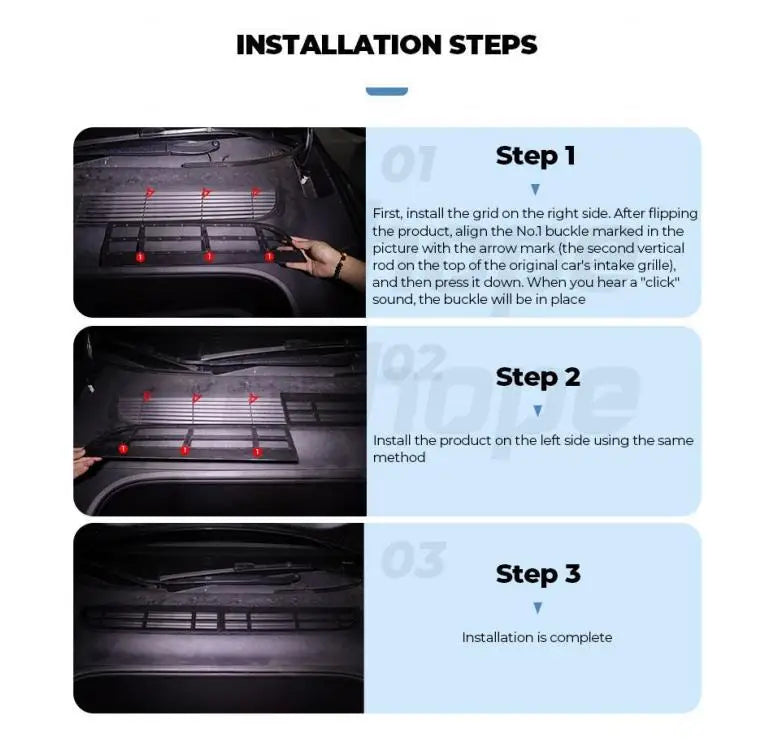 Installation steps for Tesla Model Y Juniper air inlet mesh cover