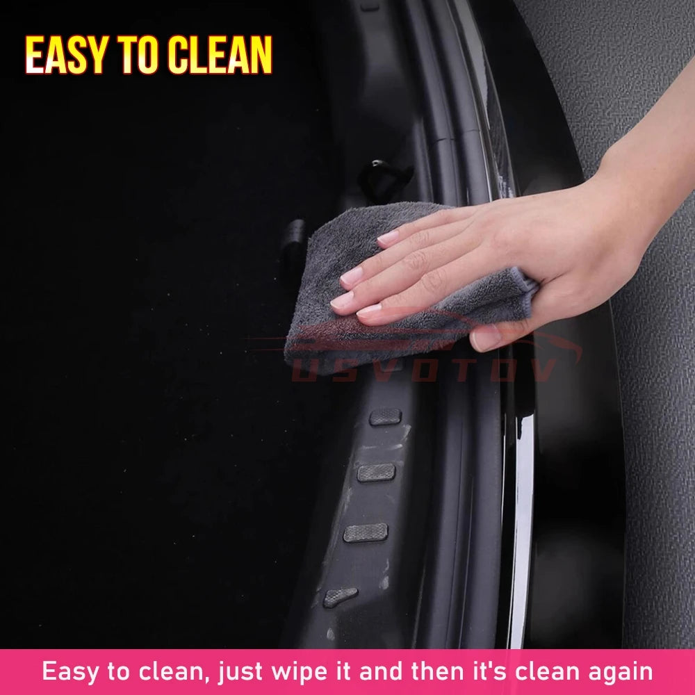 Wiping clean the Tesla Model 3 Highland TPE trunk sill guard