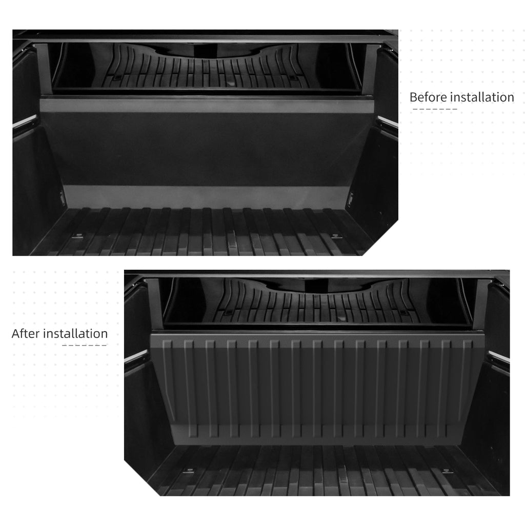 Cybertruck trunk pad before and after installation comparison