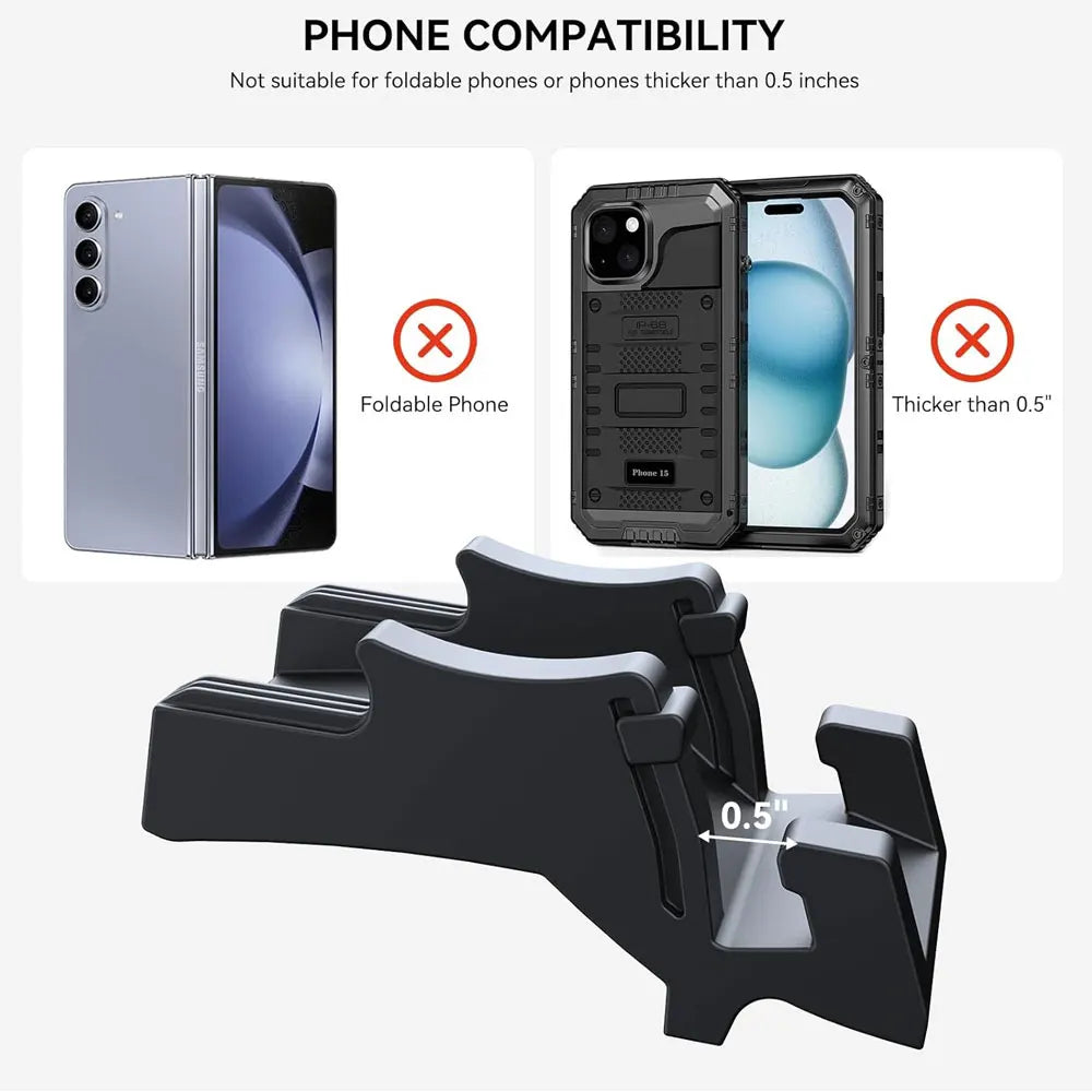 Tesla silicone phone mount phone compatibility and 0.5 inch thickness limit