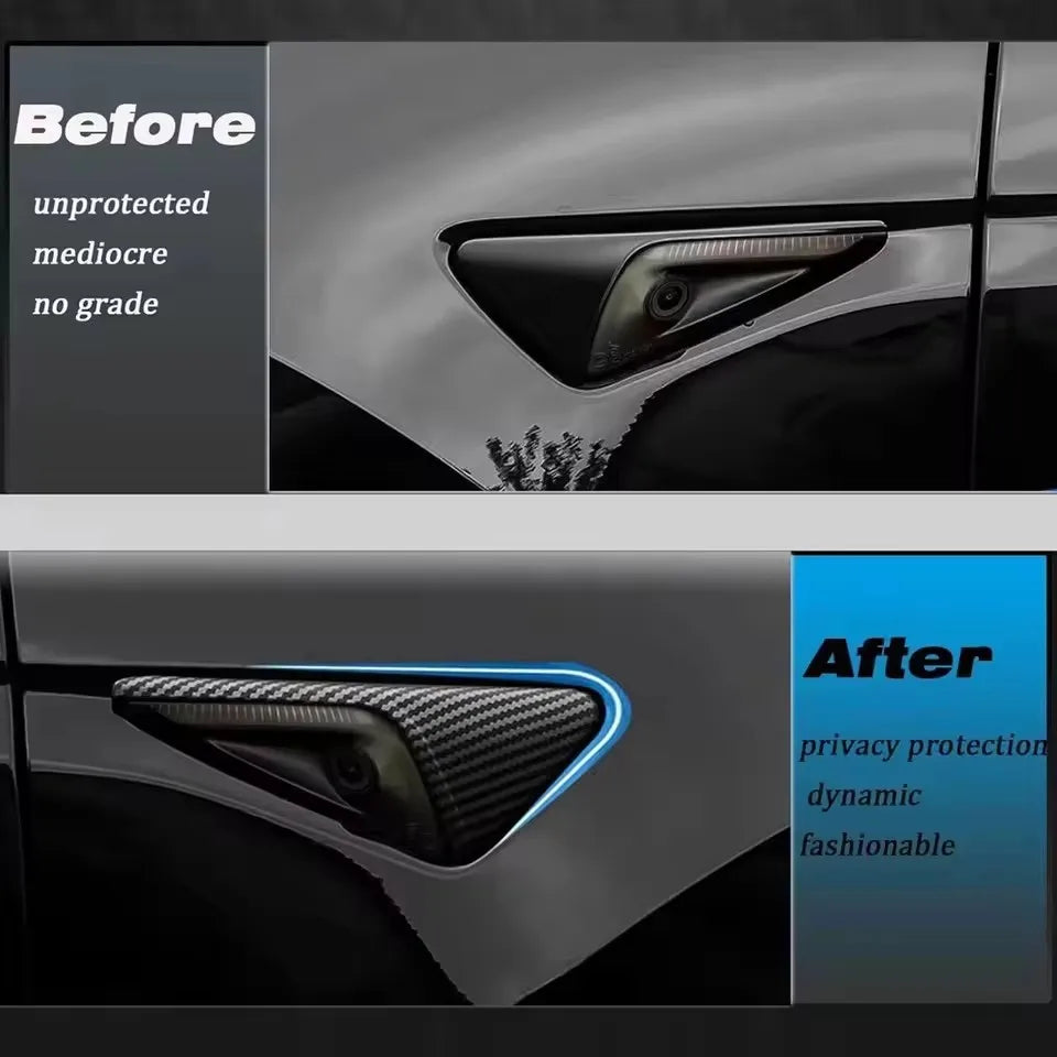 Before and after comparison of Tesla fender camera trim protector