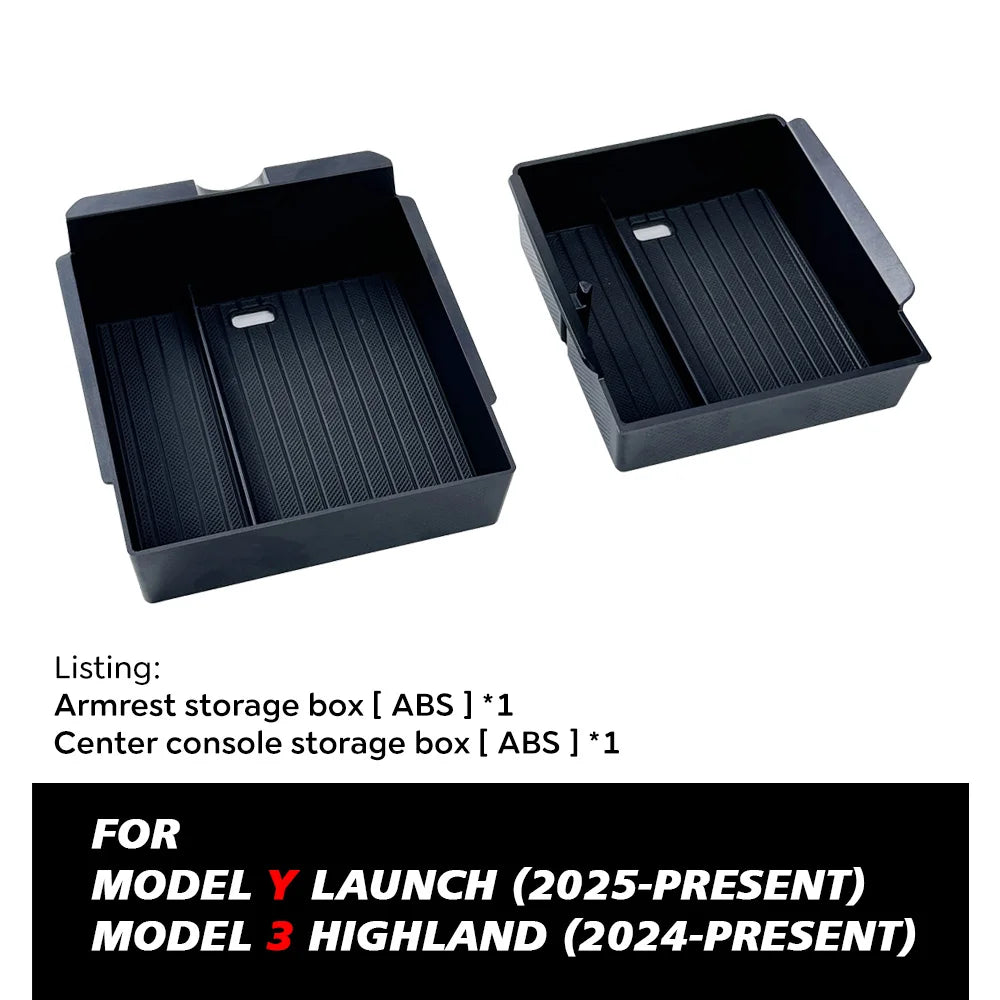 Tesla Model Y Juniper armrest storage box ABS tray detail