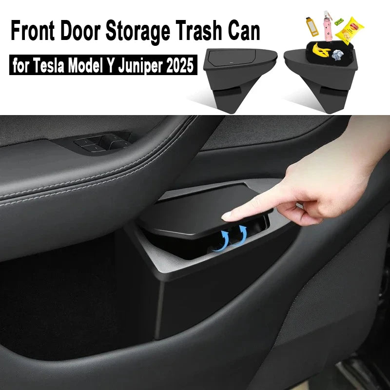 Tesla Model Y Juniper front door storage trash can installed in door panel