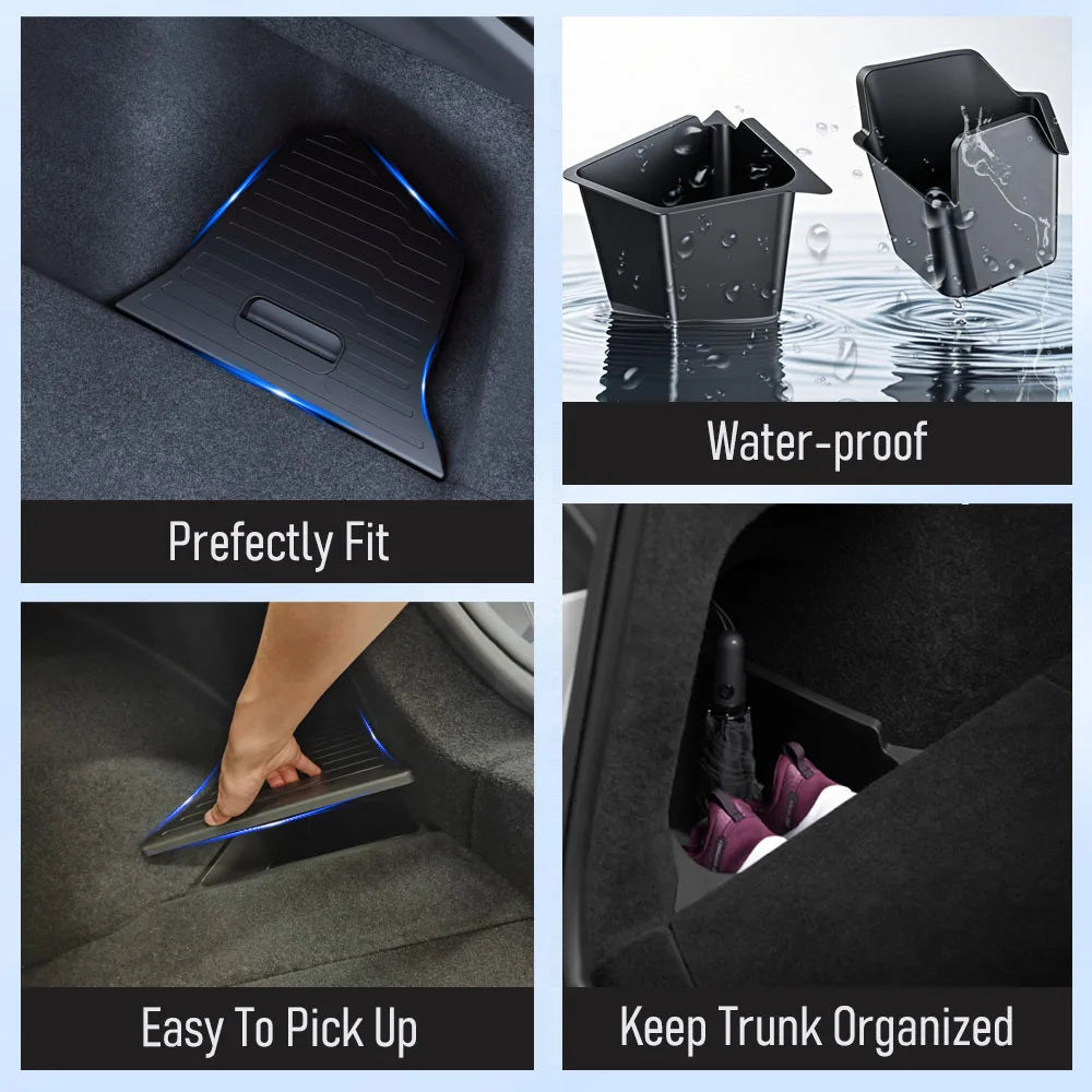 Waterproof anti-dirty Tesla trunk storage bin features