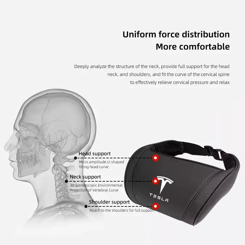 Tesla headrest neck pillow ergonomic neck and head support diagram