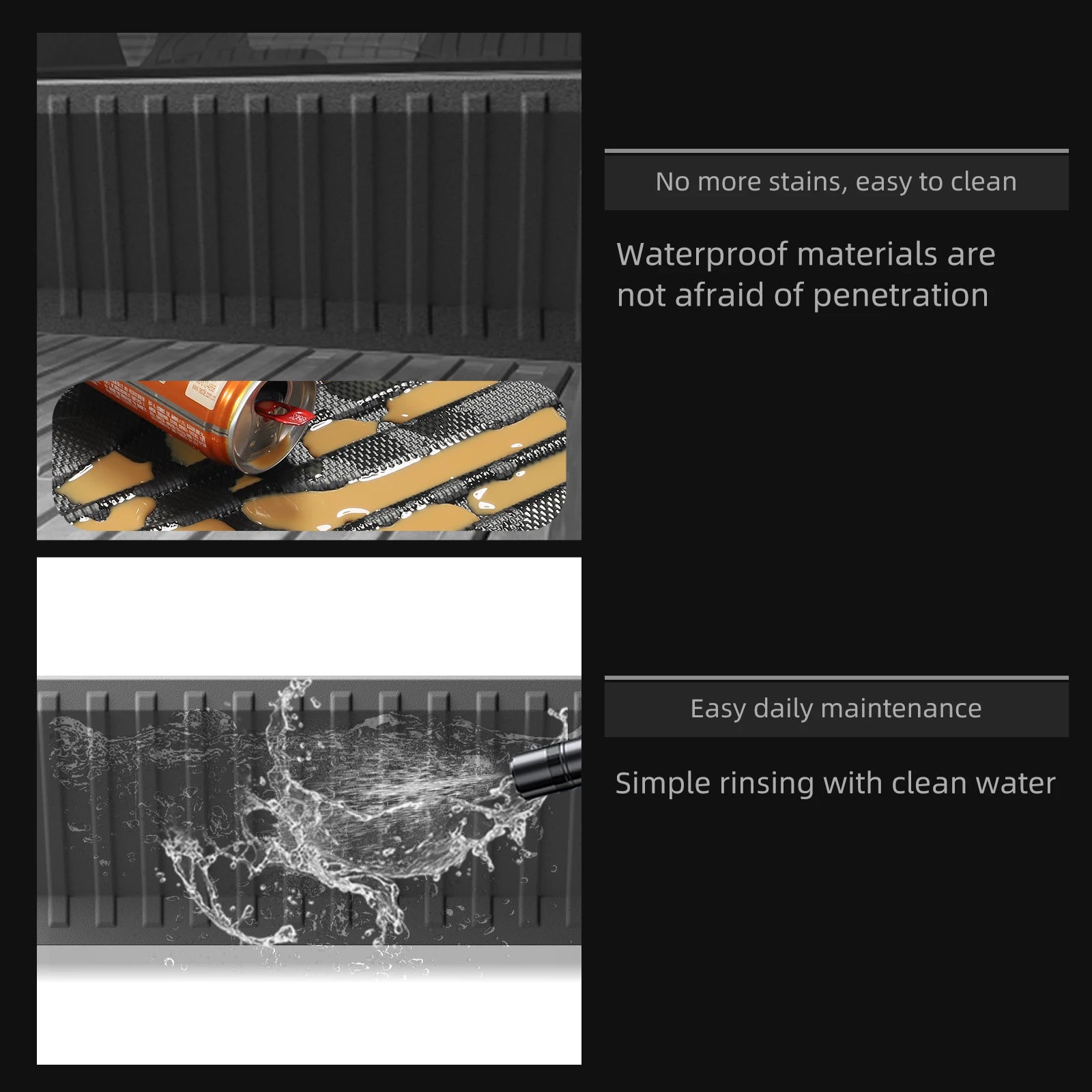 Waterproof and easy-clean TPE trunk pad detail shots