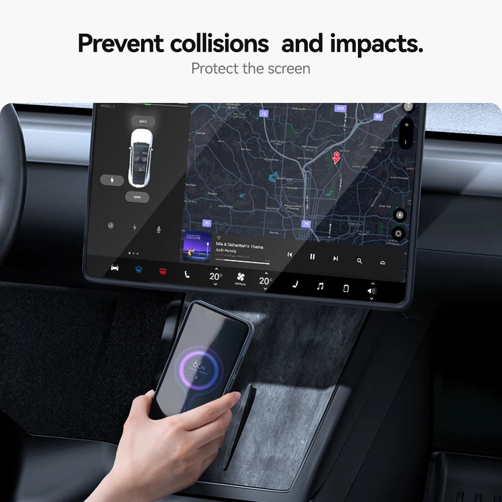 Tesla touchscreen with silicone protective cover installed