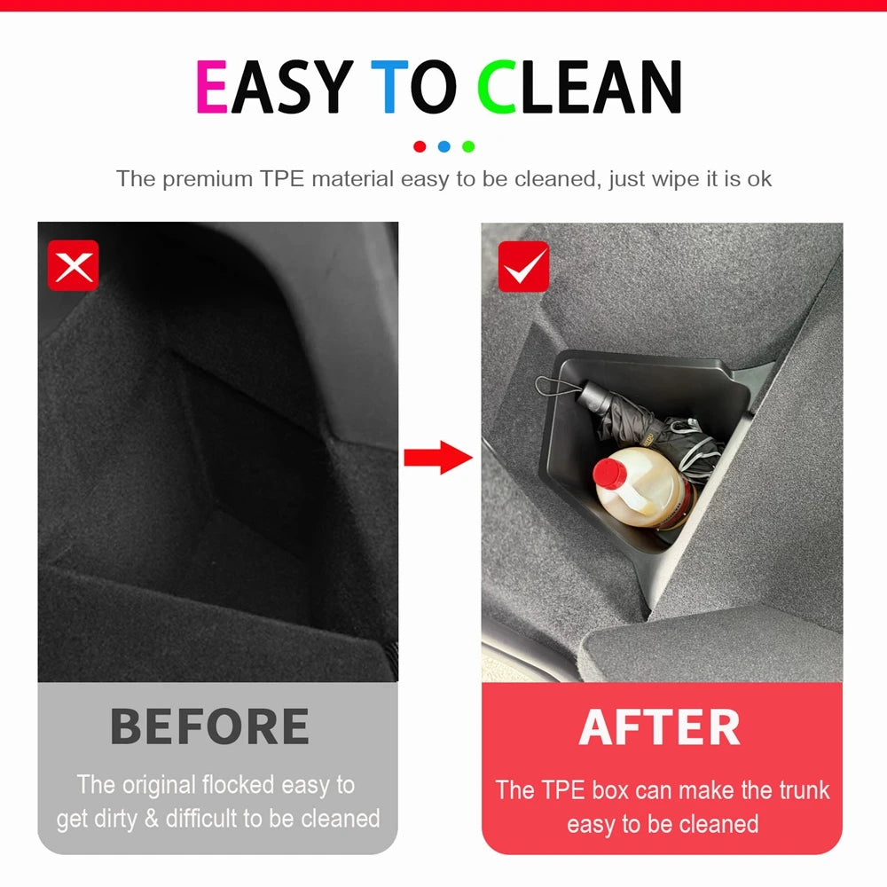 Easy-to-clean removable TPE trunk storage bin for Tesla Model Y