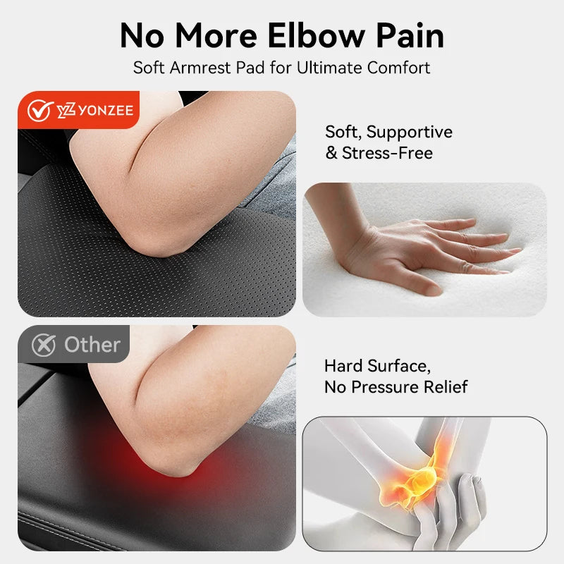 Soft Tesla armrest pad cushioning an elbow for comfort on long drives