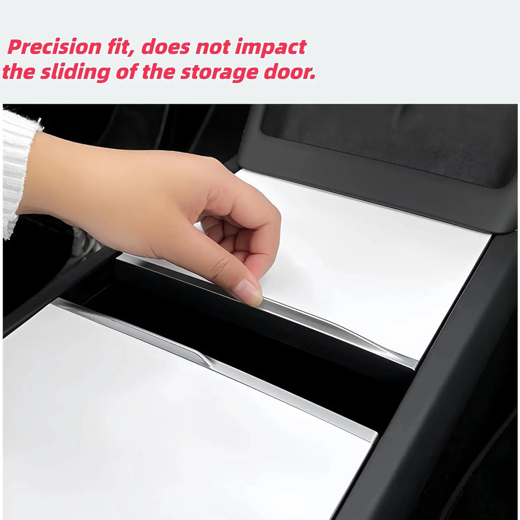 Console protection film fitted without blocking the Tesla storage door