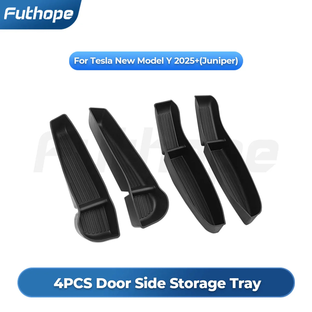 Set of 4 Tesla Model Y Juniper door side storage trays in black TPE