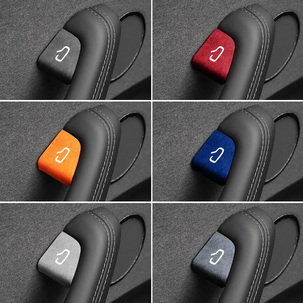 Tesla suede door switch trim covers shown in multiple colors