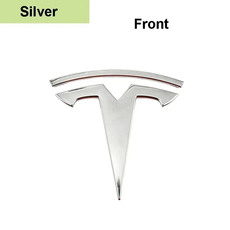Silver Tesla T front emblem badge