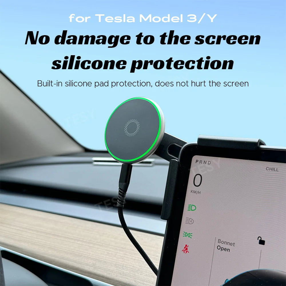 Tesla magnetic phone mount with silicone screen protection padding