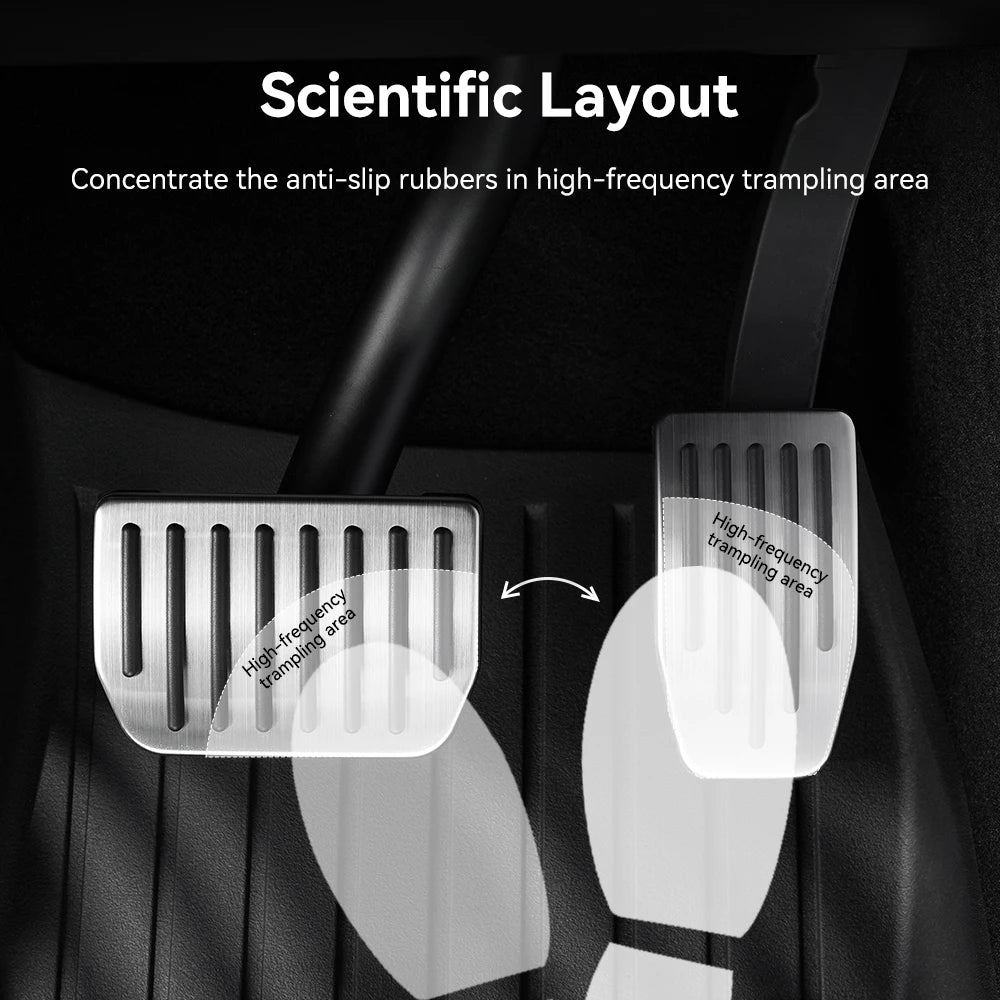 Diagram showing anti-slip rubber placement on Tesla pedal covers