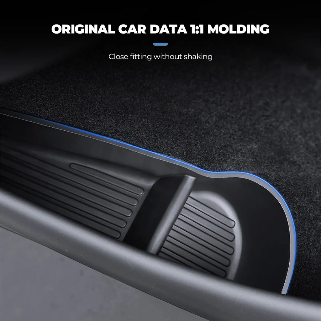 Tesla Model Y Juniper door storage tray showing close 1:1 molded fit to the door panel