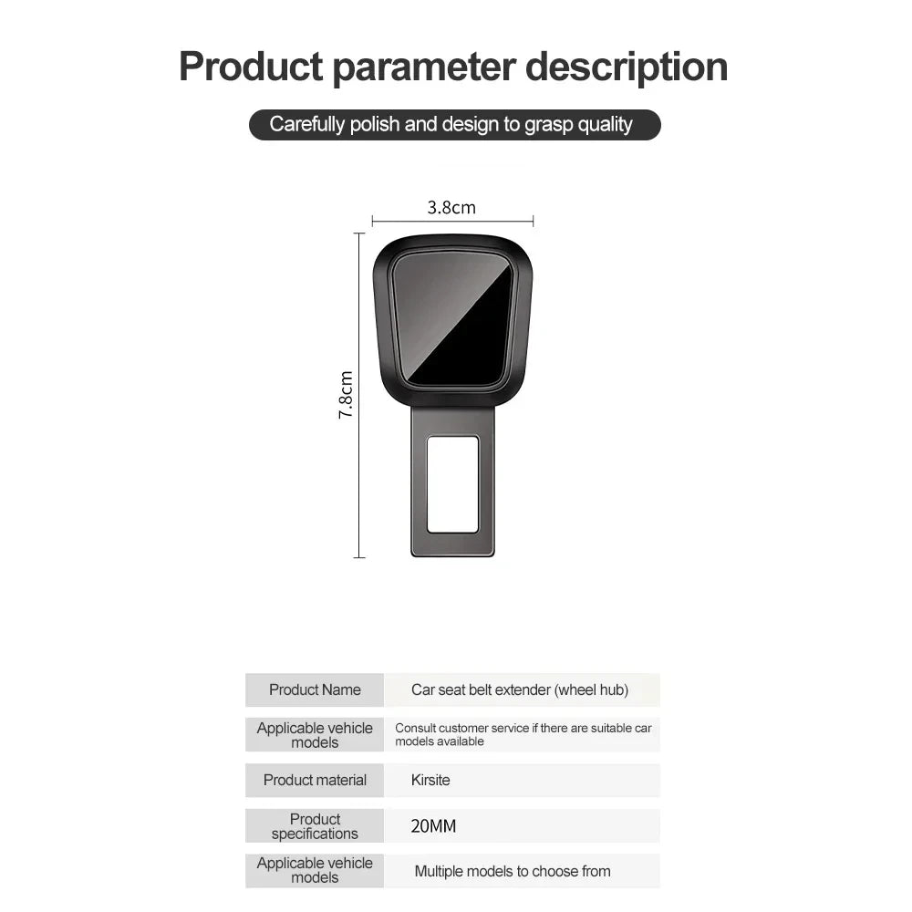 Seat belt extender dimension diagram showing 3.8 cm width