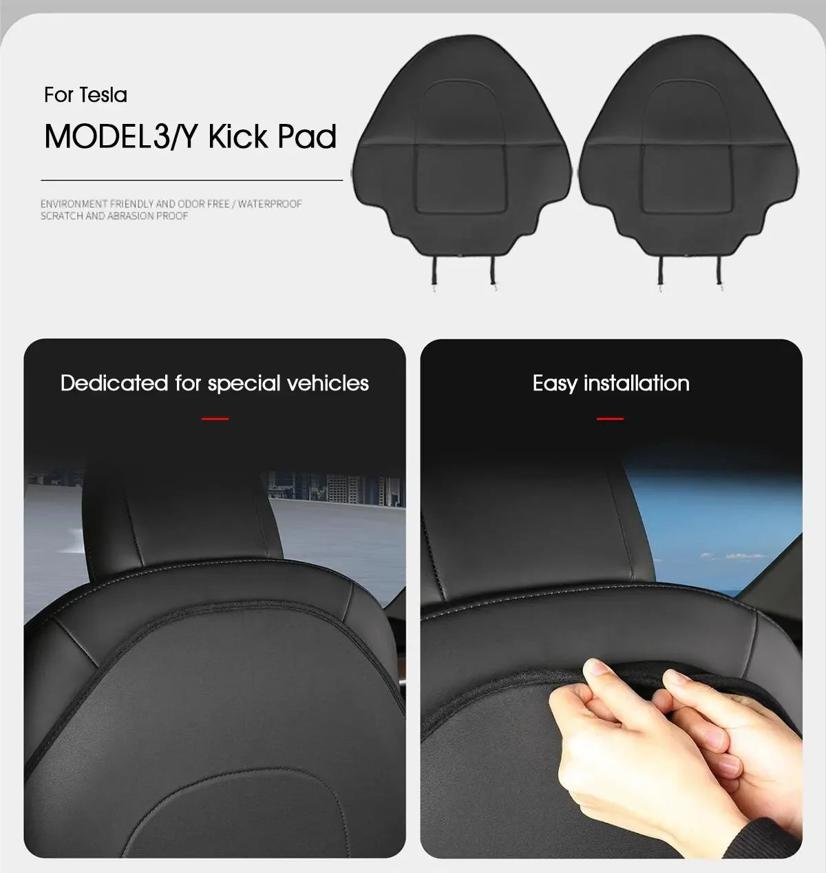 Tesla Model 3 and Model Y kick pad shown fitted over the seat headrest
