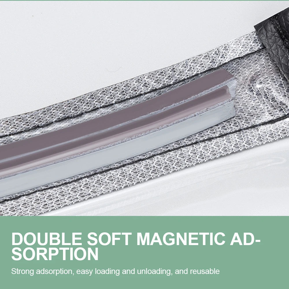 Close-up of the double soft magnetic adsorption strip on the EV port cover