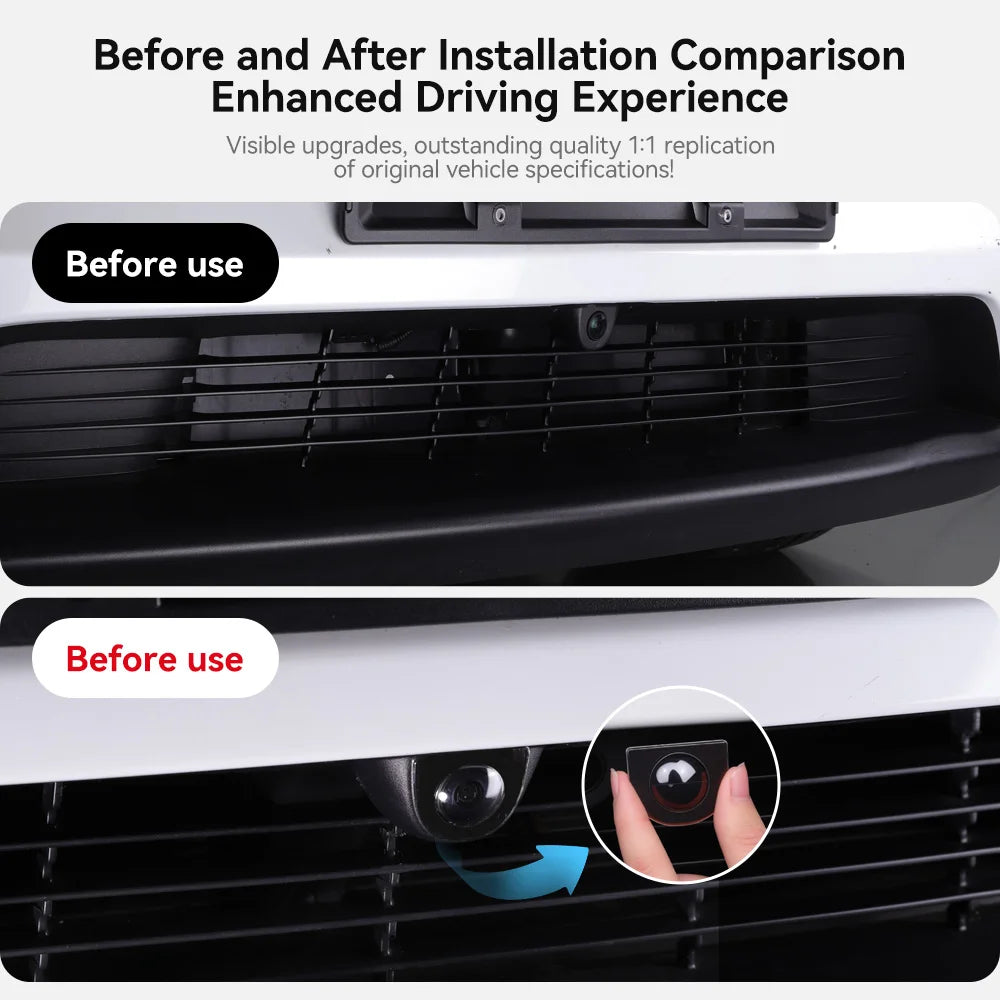 Before and after comparison of Tesla Model Y camera with protective cover