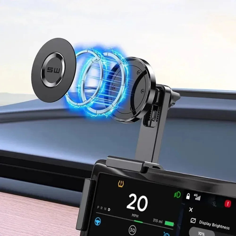Magnetic Tesla phone mount attached beside the center display screen