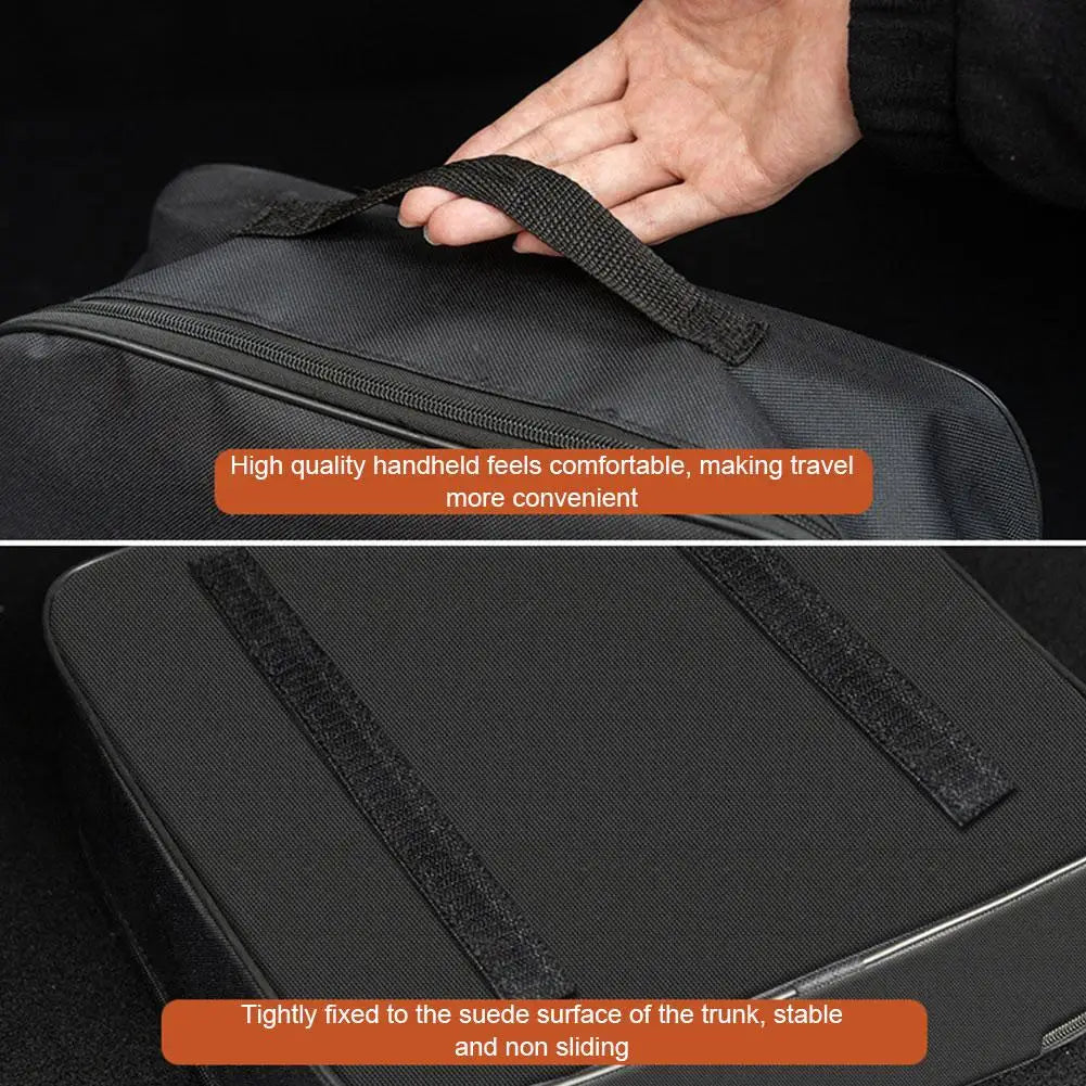 Close-up of the padded carry handle and suede-grip back of the EV cable bag