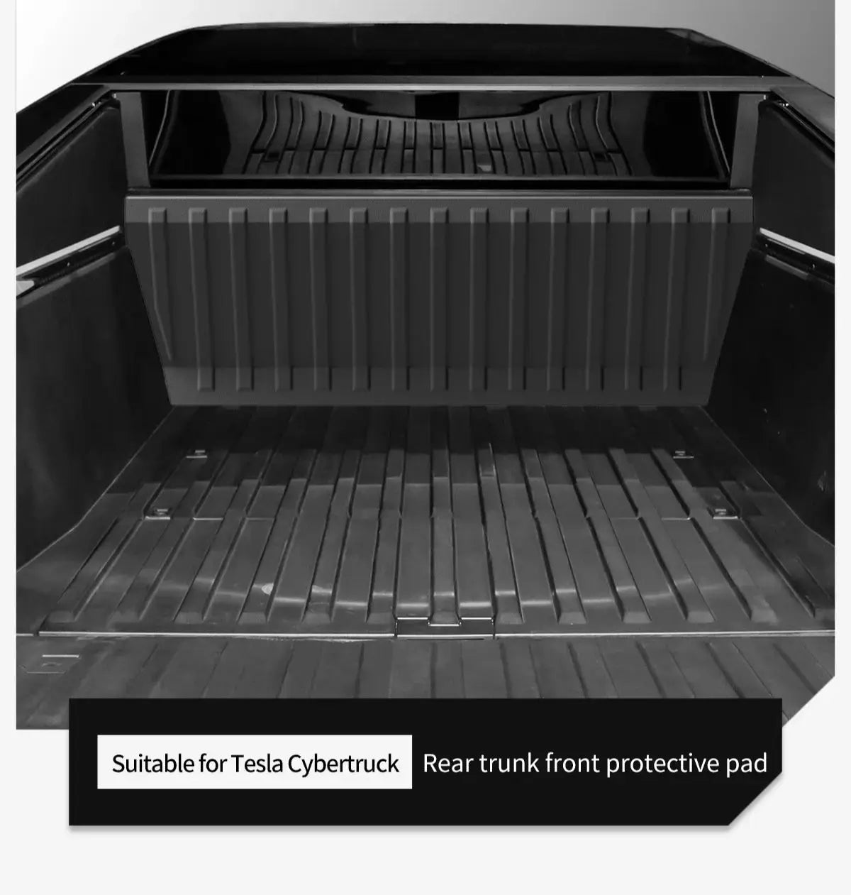 Cybertruck rear trunk front protective pad installed in the cargo bed